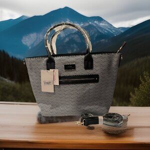 NWT Trina Turk Large Shoulder Tote Bag Black/White W/detachable Strap POOL BEACH